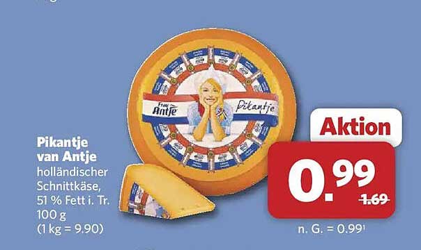 Pikantje van Antje holländischer Schnittkäse, 51 % Fett i. Tr. 100 g (1 kg = 9,90)