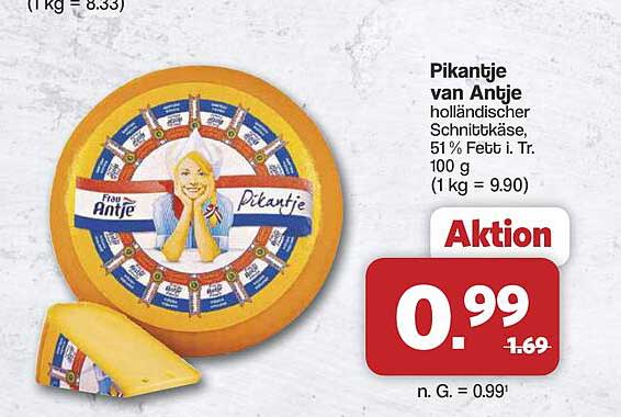Pikantje van Antje holländischer Schnittkäse, 51 % Fett i. Tr., 100 g