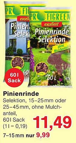Pinienrinde Selektion, 15–25 mm oder 25–45 mm, ohne Mulchanteil, 60l Sack