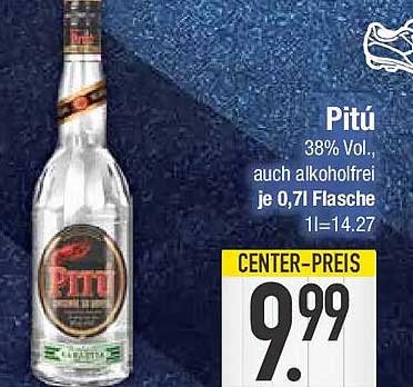 Pitú 38% Vol., auch alkoholfrei je 0,7l Flasche 1l=14.27