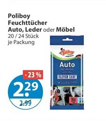 Poliboy Feuchttücher Auto, Leder oder Möbel 20 / 24 Stück je Packung