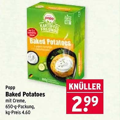 Popp Baked Potatoes mit Creme, 650-g-Packung, kg-Preis 4.60