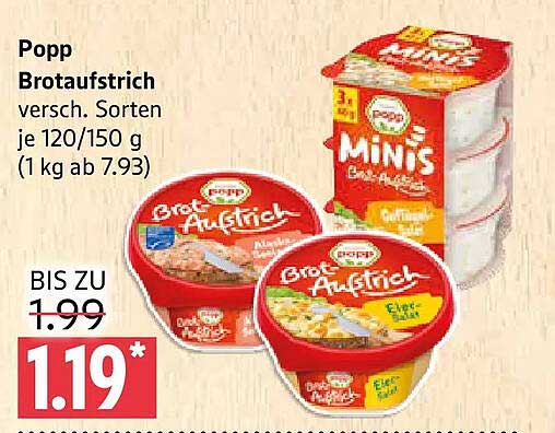Popp Brotaufstrich versch. Sorten je 120/150 g (1 kg ab 7.93)