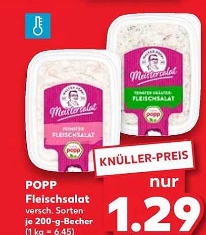 POPP Fleischsalat versch. Sorten je 200-g-Becher (1 kg = 6,45)
