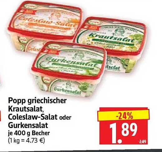 Popp griechischer Krautsalat, Coleslaw-Salat oder Gurkensalat
