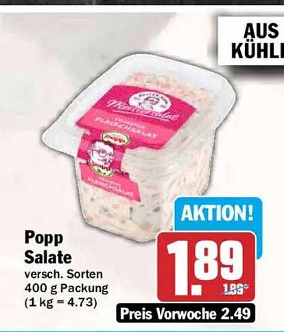 Popp Salate versch. Sorten 400 g Packung (1 kg = 4.73)