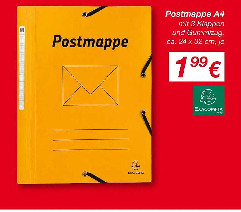 Postmappe A4 mit 3 Klappen und Gummizug, ca. 24 x 32 cm, je