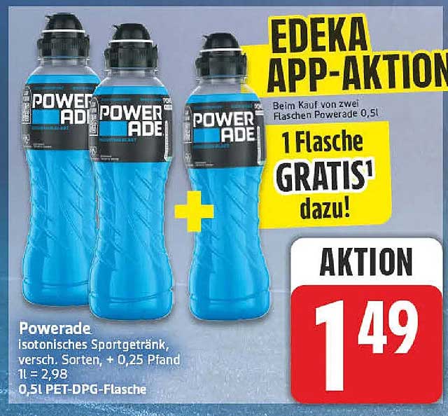 Powerade isotonisches Sportgetränk, versch. Sorten, + 0,25 Pfand 1l = 2,98 0,5l PET-DPG-Flasche