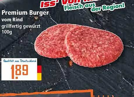 Premium Burger vom Rind grillfertig gewürzt 100g