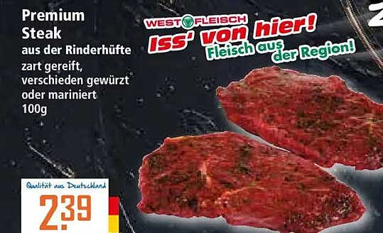 Premium Steak aus der Rinderhüfte zart gereift, verschieden gewürzt oder mariniert 100g