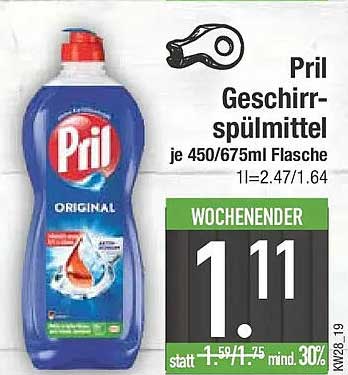 Pril Geschirrspülmittel je 450/675ml Flasche 1l=2.47/1.64 Wochenender