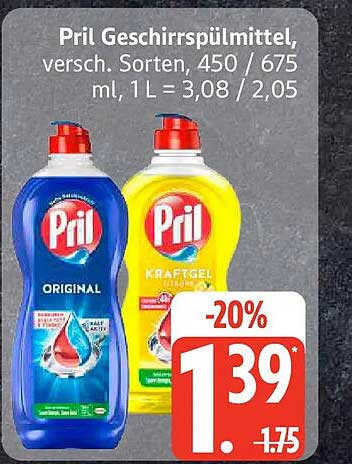 Pril Geschirrspülmittel, versch. Sorten, 450 / 675 ml, 1 L = 3,08 / 2,05