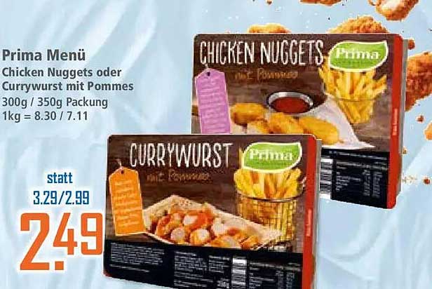 Prima Menü Chicken Nuggets oder Currywurst mit Pommes