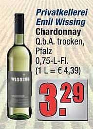 Privatkellerei Emil Wissing Chardonnay q.b.A. trocken, Pfalz 0,75-L-Fl. (1 L = € 4,39)