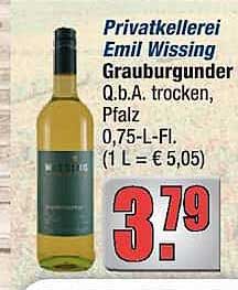 Privatkellerei Emil Wissing Grauburgunder Q.b.A. trocken, Pfalz, 0,75-L-Fl. (1 L = € 5,05)