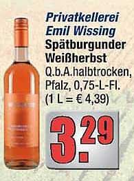 Privatkellerei Emil Wissing Spätburgunder Weißherbst Q.b.A.halbtrocken, Pfalz, 0,75 l - Fl.