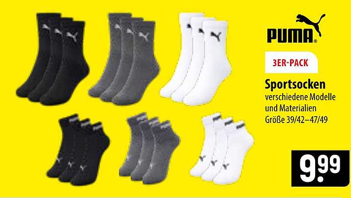 PUMA 3ER-PACK Sportsocken verschiedene Modelle und Materialien Größe 39/42–47/49