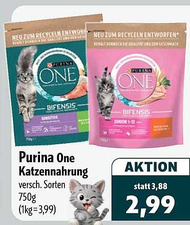 Purina One Katzenahrung versch. Sorten 750g (1kg=3,99)