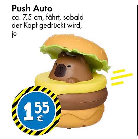 Push Auto ca. 7,5 cm, fährt, sobald der Kopf gedrückt wird, je