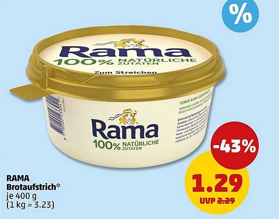 RAMA Brotaufstrich* je 400 g (1 kg = 3.23)
