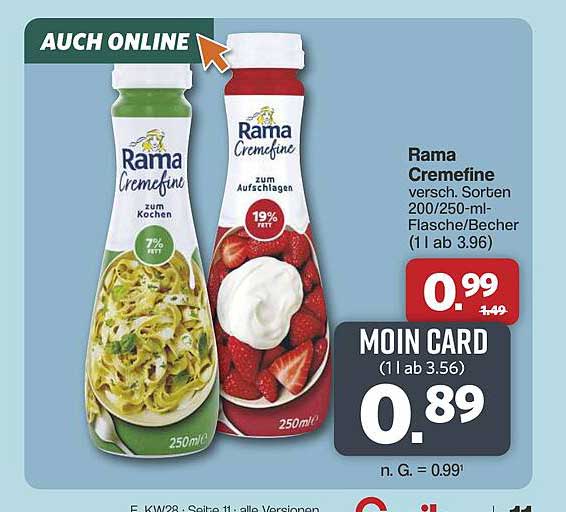 Rama Cremefine versch. Sorten 200/250-ml-Flasche/Becher (1 l ab 3.96)