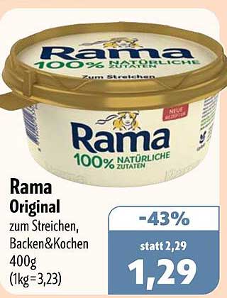 Rama Original zum Streichen, Backen&Kochen 400g (1kg=3,23)