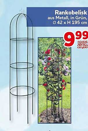 Rankobelisk aus Metall, in Grün, Ø 42 x H 195 cm