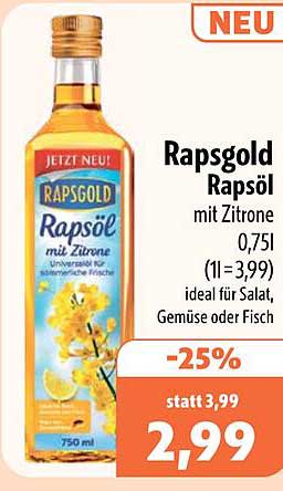 Rapsgold Rapsöl mit Zitrone 0,75l