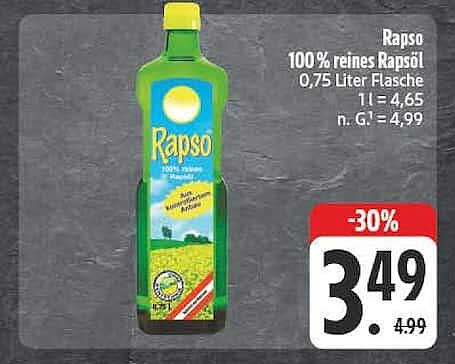 Rapso 100% reines Rapsöl 0,75 Liter Flasche