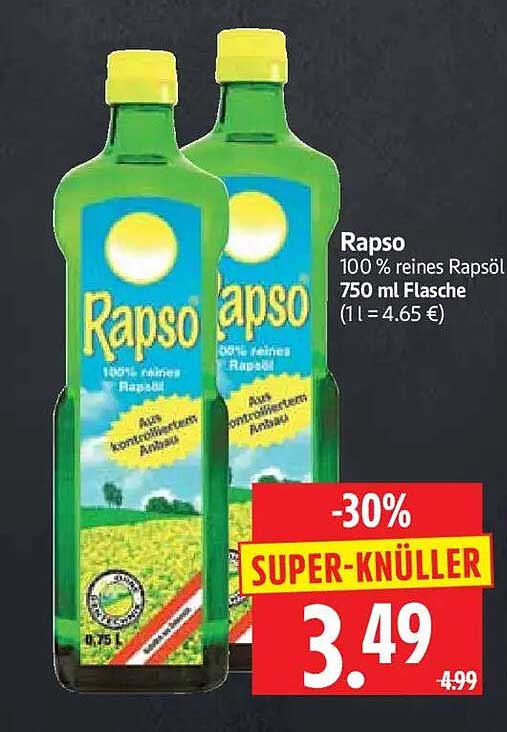 Rapso 100 % reines Rapsöl 750 ml Flasche