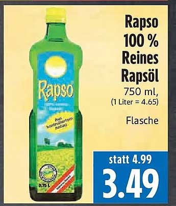 Rapso 100 % Reines Rapsöl 750 ml, Flasche