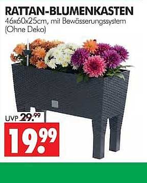 RATTAN-BLUMENKASTEN 46x60x25cm, mit Bewässerungssystem (Ohne Deko)