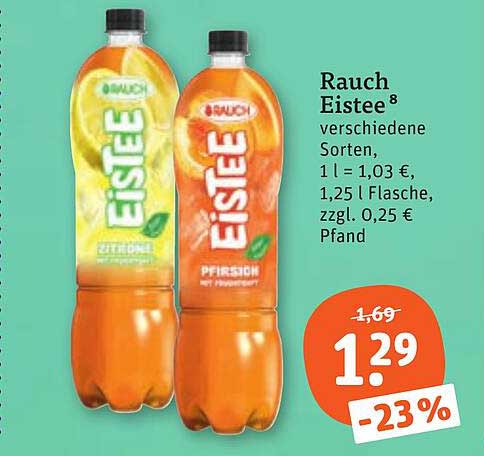 Rauch Eistee verschiedene Sorten, 1 l = 1,03 €, 1,25 l Flasche, zzgl. 0,25 € Pfand