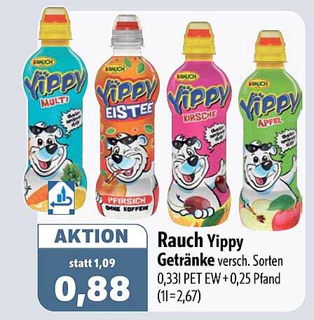 Rauch Yippy Getränke versch. Sorten 0,33l PET EW +0,25 Pfand (1l= 2,67)
