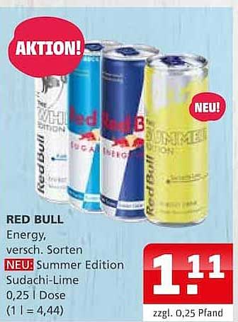 RED BULL Energy, versch. Sorten NEU! Summer Edition Sudachi-Lime 0,25 l Dose (1 l = 4,44)