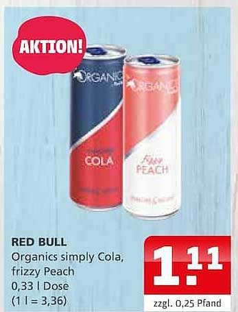 RED BULL Organics simply Cola, frizzy Peach 0,33 l Dose (1 l = 3,36)