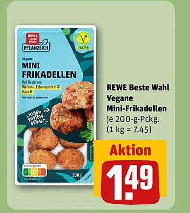 REWE Beste Wahl Vegane Mini-Frikadellen je 200-g-Packg. (1 kg = 7.45)