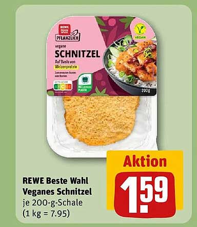 REWE Beste Wahl Veganes Schnitzel je 200-g-Schale (1 kg = 7.95)