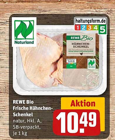 REWE Bio Frische Hähnchen-Schenkel natur, Hkl. A, SB-verpackt, je 1 kg
