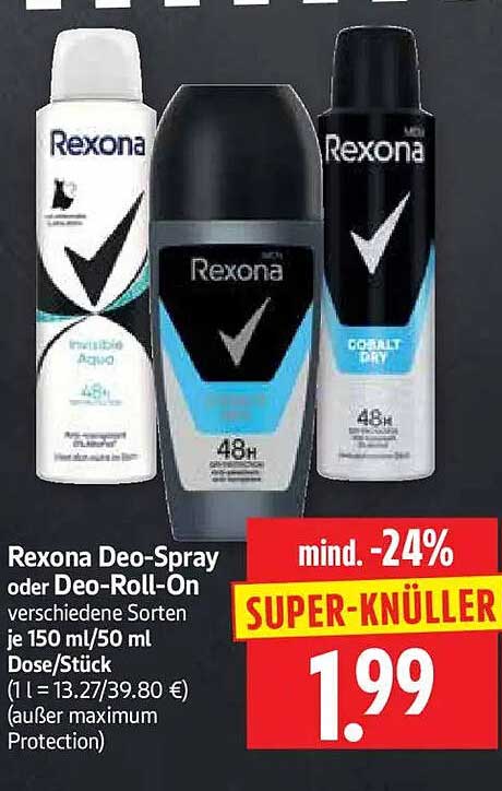 Rexona Deo-Spray oder Deo-Roll-On verschiedene Sorten je 150 ml/50 ml Dose/Stück