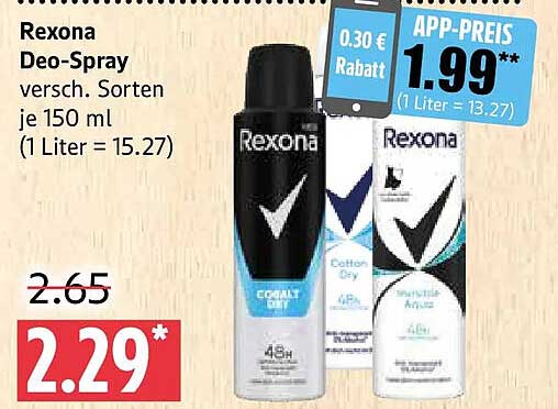 Rexona Deo-Spray versch. Sorten je 150 ml (1 Liter = 15.27)