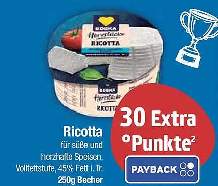 Ricotta für süße und herzhafte Speisen, Vollfettstufe, 45% Fett i. Tr. 250g Becher
