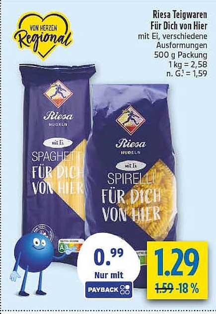 Riesa Teigwaren Für Dich von Hier mit Ei, verschiedene Ausformungen