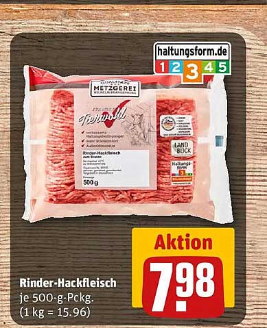 Rinder-Hackfleisch je 500-g-Pckg. (1 kg = 15.96)