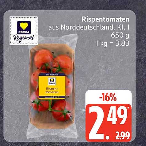Rispentomaten aus Norddeutschland, Kl. I 650 g 1 kg = 3,83