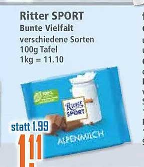 Ritter SPORT Bunte Vielfalt verschiedene Sorten 100g Tafel 1kg = 11.10