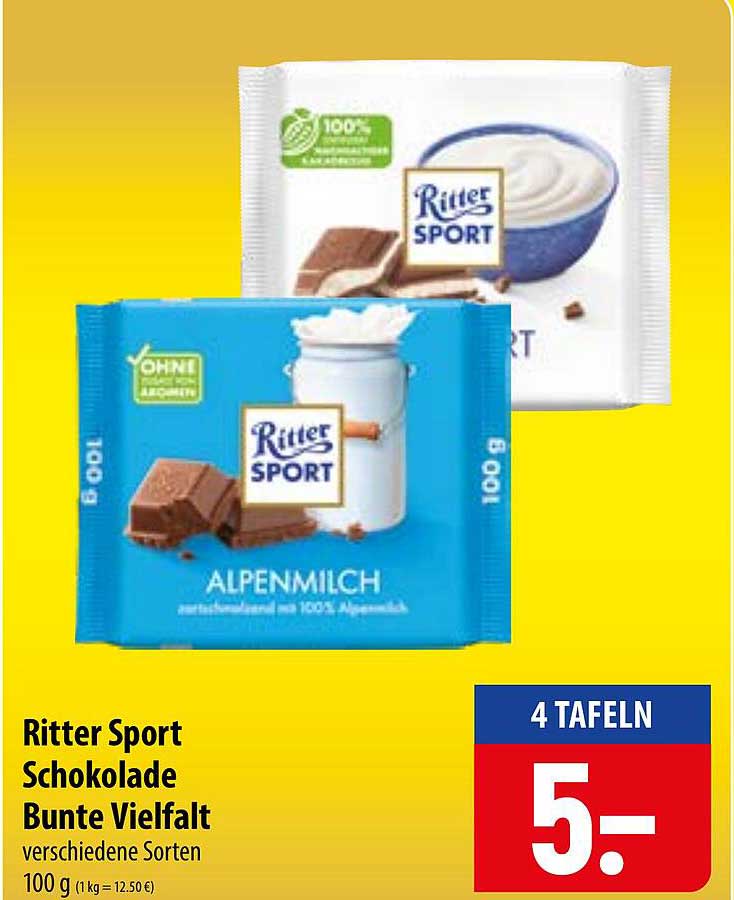 Ritter Sport Schokolade Bunte Vielfalt verschiedene Sorten 100 g