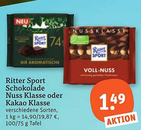 Ritter Sport Schokolade Nuss Klasse oder Kakao Klasse
