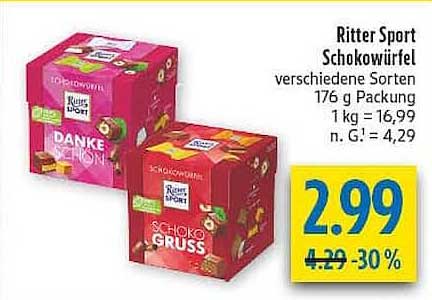 Ritter Sport Schokowürfel verschiedene Sorten 176 g Packung