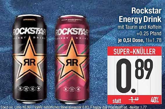 Rockstar Energy Drink mit Taurin und Koffein + 0,25 Pfand je 0,5l Dose, 1l=1,78